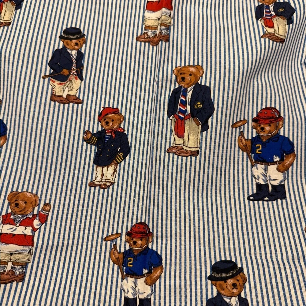 Ralph Lauren Blue and White Striped Teddy Bear Table Linens